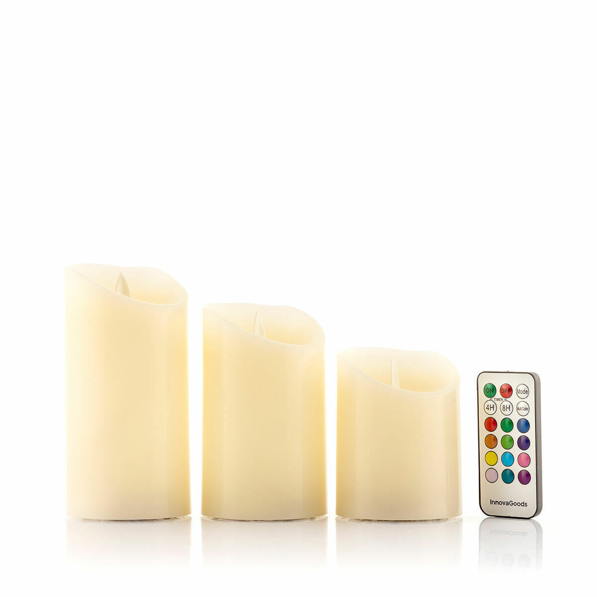 Velas LED Multicolor Efecto Llama con Mando Lendles 3 Unidades