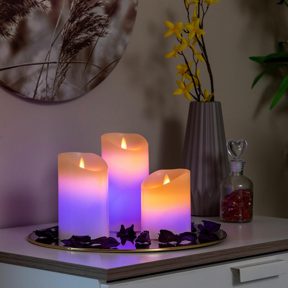 Velas LED Multicolor Efecto Llama con Mando Lendles 3 Unidades