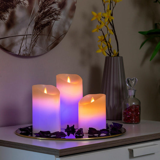 Velas LED Multicolor Efecto Llama con Mando Lendles 3 Unidades