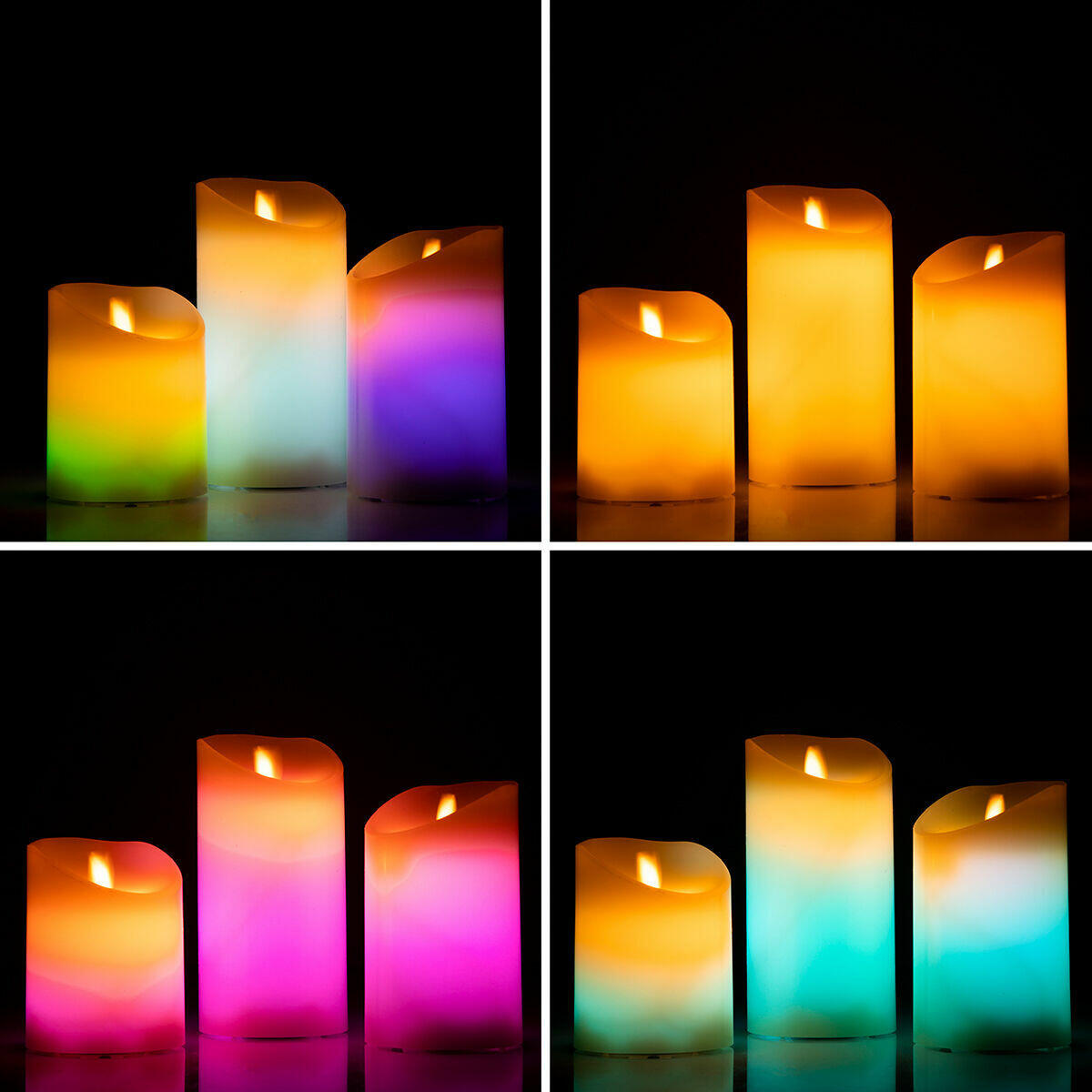 Velas LED Multicolor Efecto Llama con Mando Lendles 3 Unidades