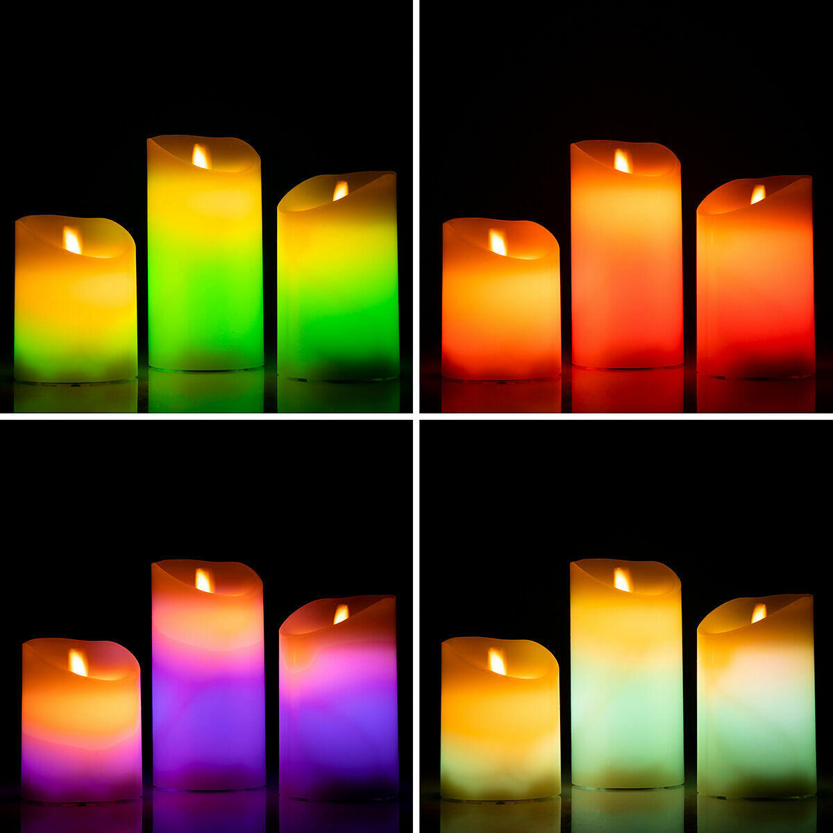 Velas LED Multicolor Efecto Llama con Mando Lendles 3 Unidades